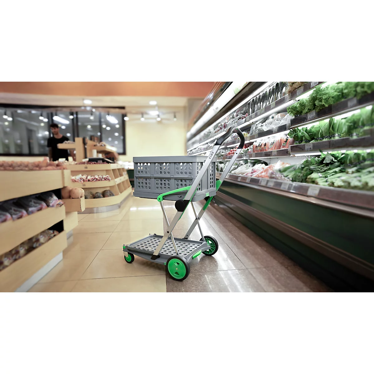 Inklapbare trolley CLAX®- met vouwkrat - 46 L - grijs/groen