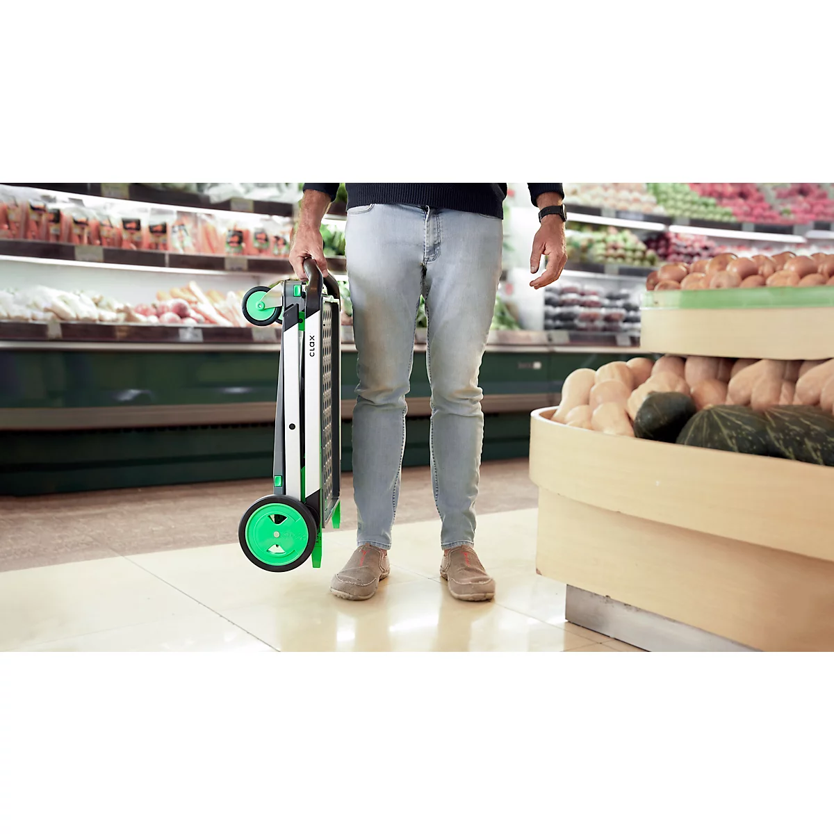 Inklapbare trolley CLAX®- met vouwkrat - 46 L - grijs/groen