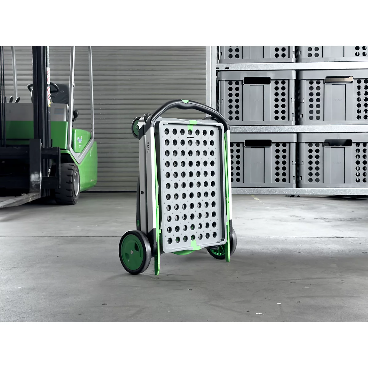 Inklapbare trolley CLAX®- met vouwkrat - 46 L - grijs/groen
