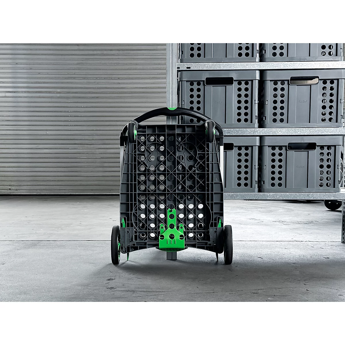 Inklapbare trolley CLAX®- met vouwkrat - 46 L - grijs/groen