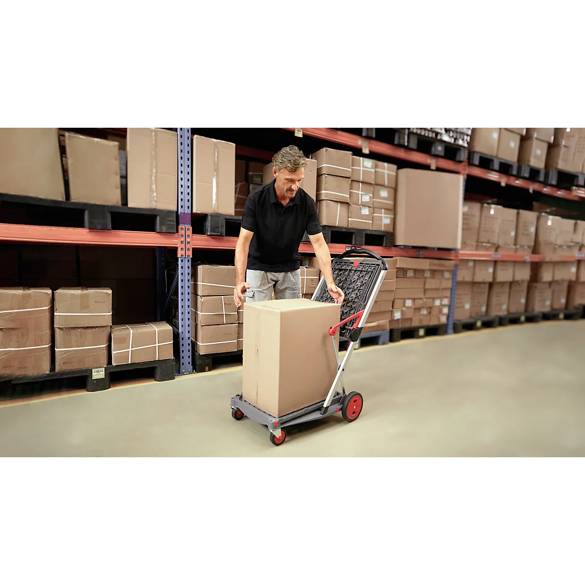 Inklapbare trolley CLAX®- met vouwkrat - 46 L - grijs/rood