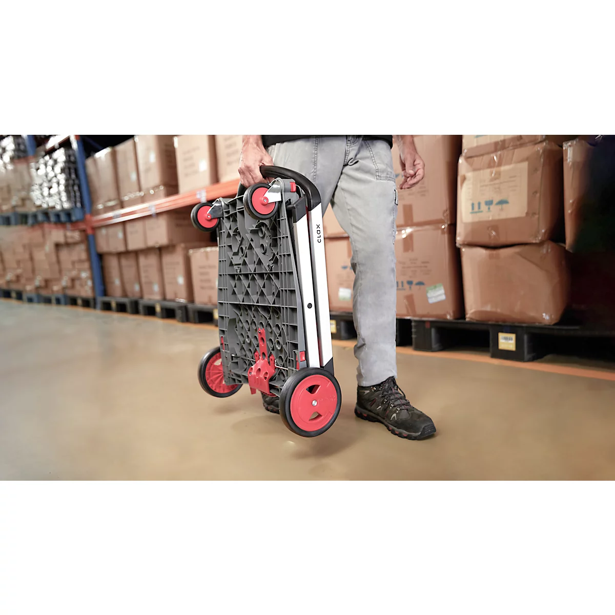 Inklapbare trolley CLAX®- met vouwkrat - 46 L - grijs/rood
