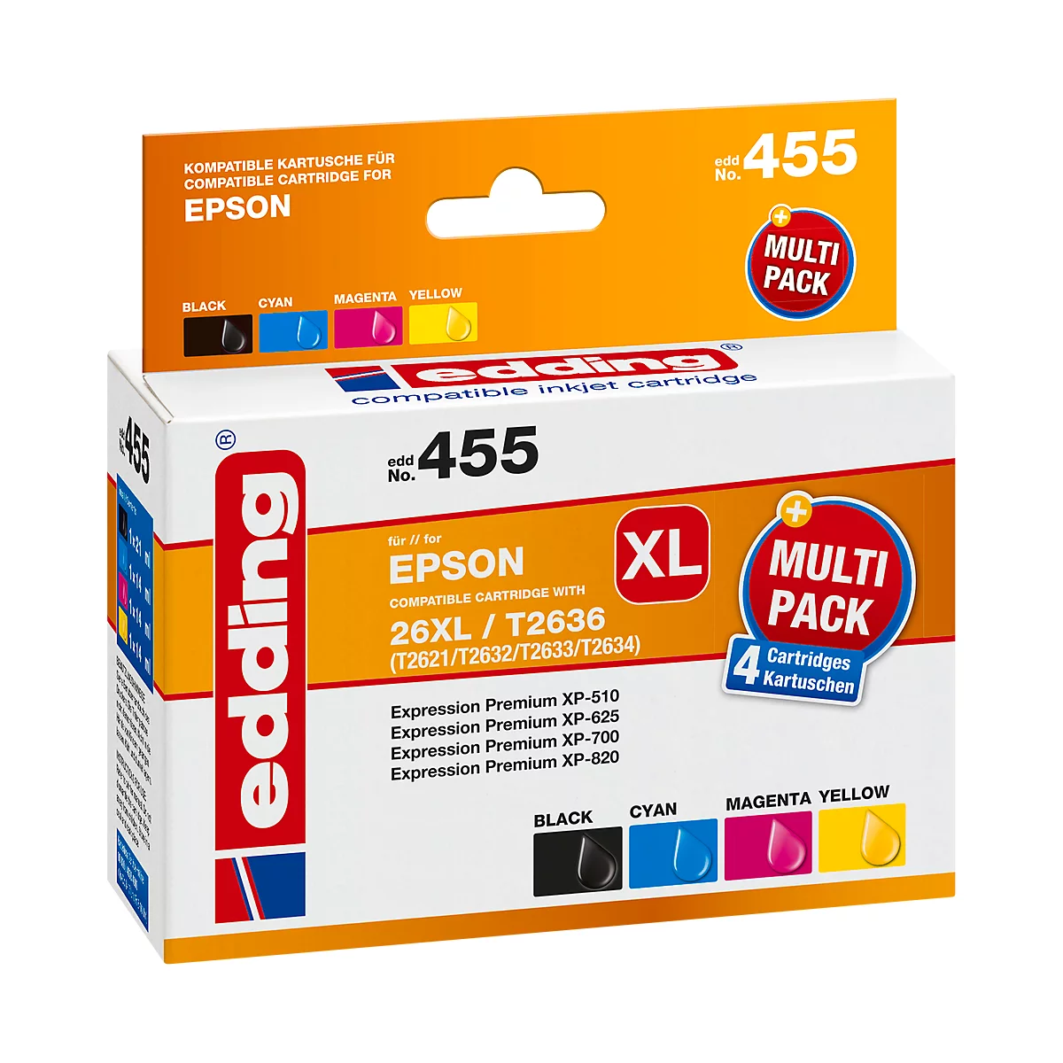 Inkt-multipack Edding compatibel met Epson T2621/32/33/34, CMYK