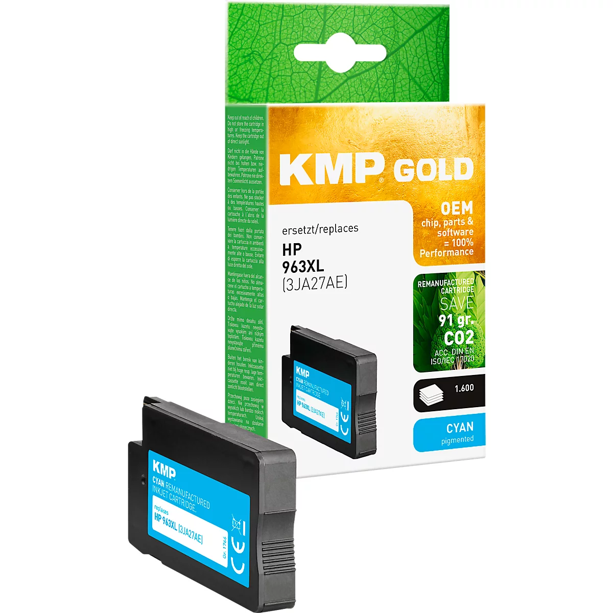 Inktcartridge KMP, vervangt HP 963XL (3JA27AE), tot 1600 pagina's, enkele verpakking, cyaan