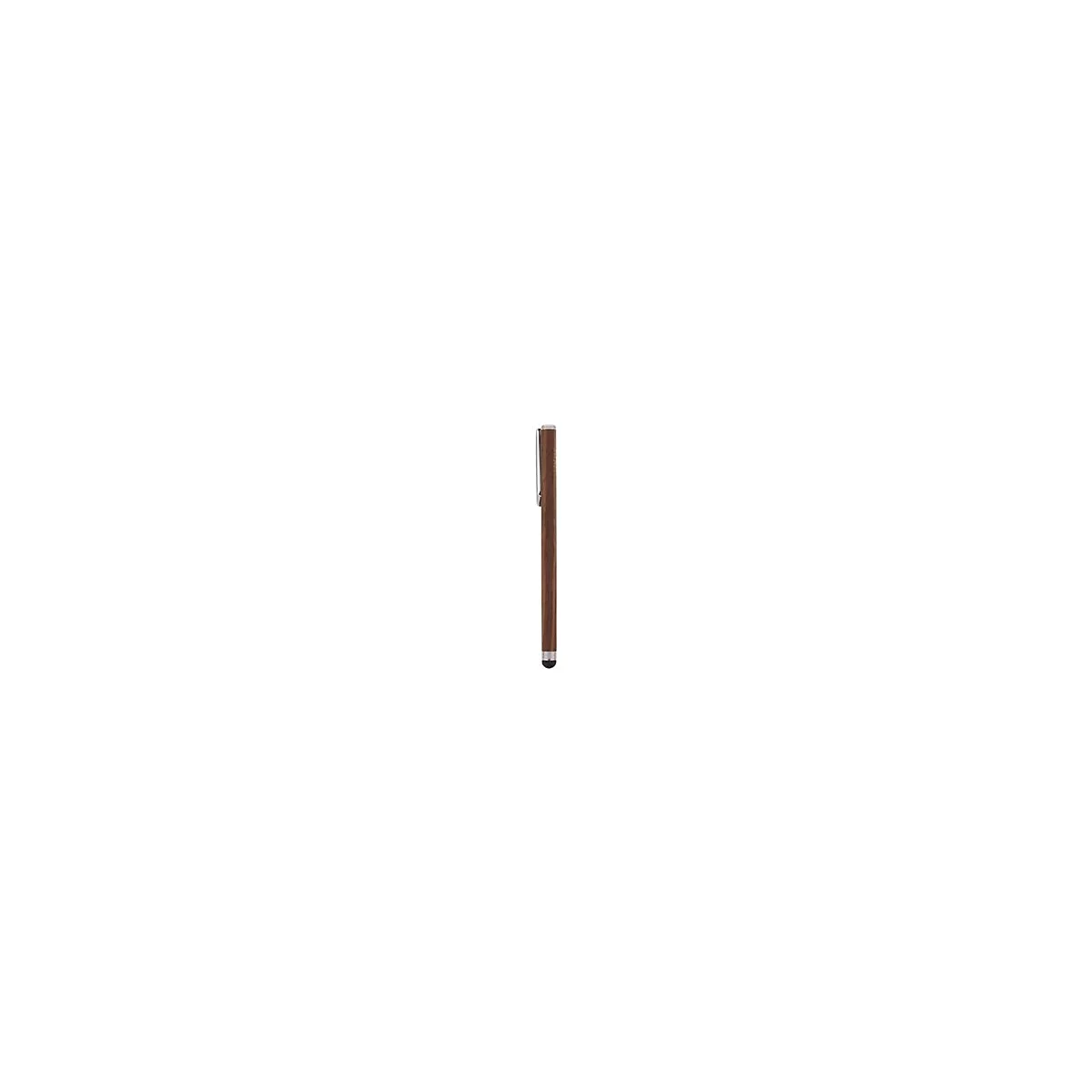 Ein schlanker, brauner Stift mit silbernem Clip und Spitze.