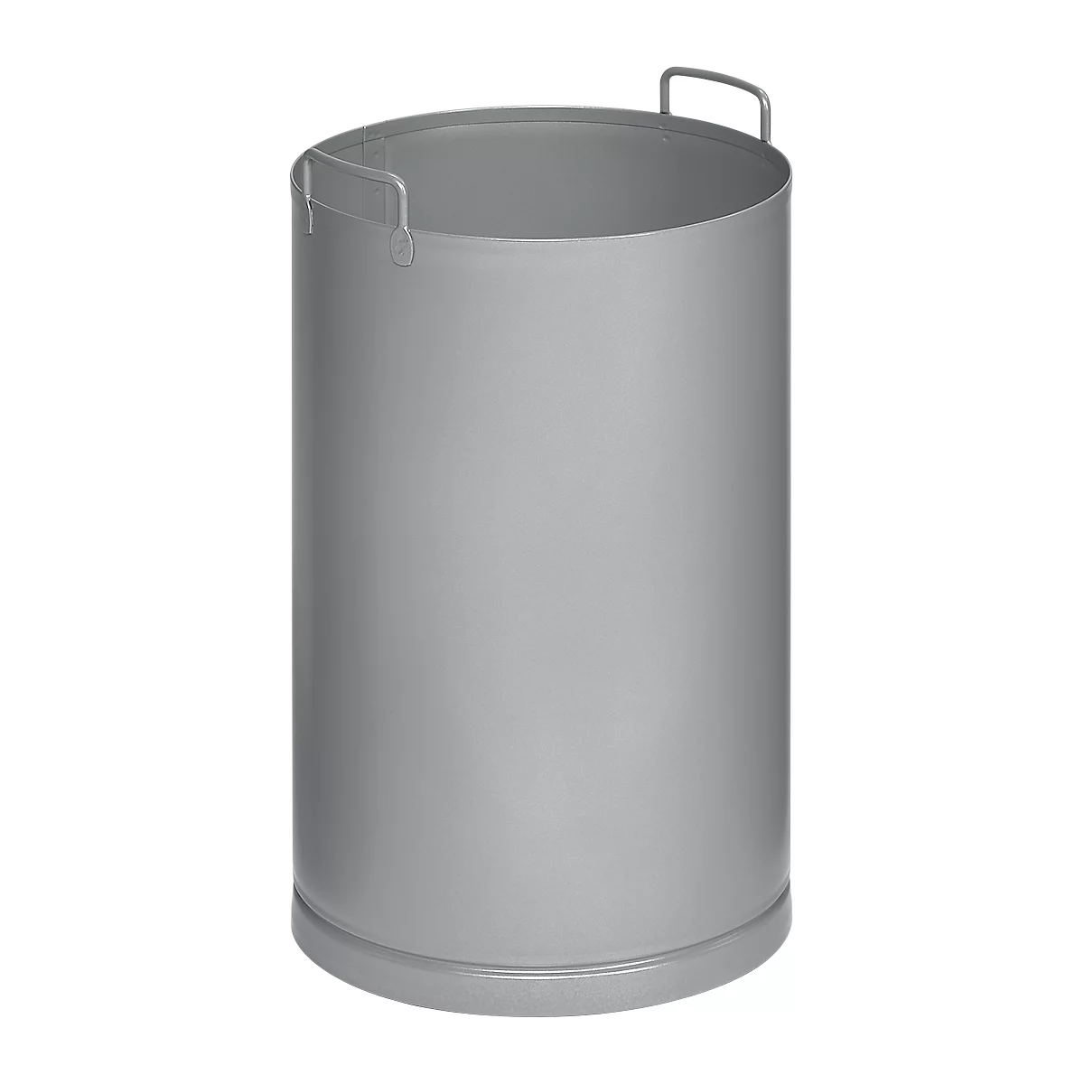 Grauer, zylindrischer Behälter mit zwei Griffen.