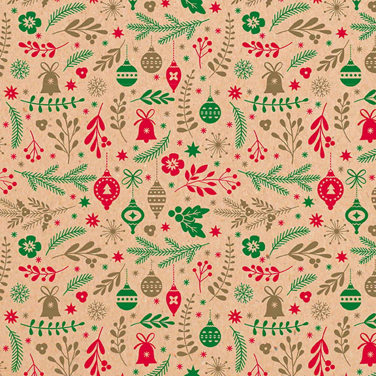 Inpakpapier Clairefontaine kerstversiering, 1 rol met L 50 m x B 700 mm, aan 1 zijde bedrukt, kraftpapier, bruinrood