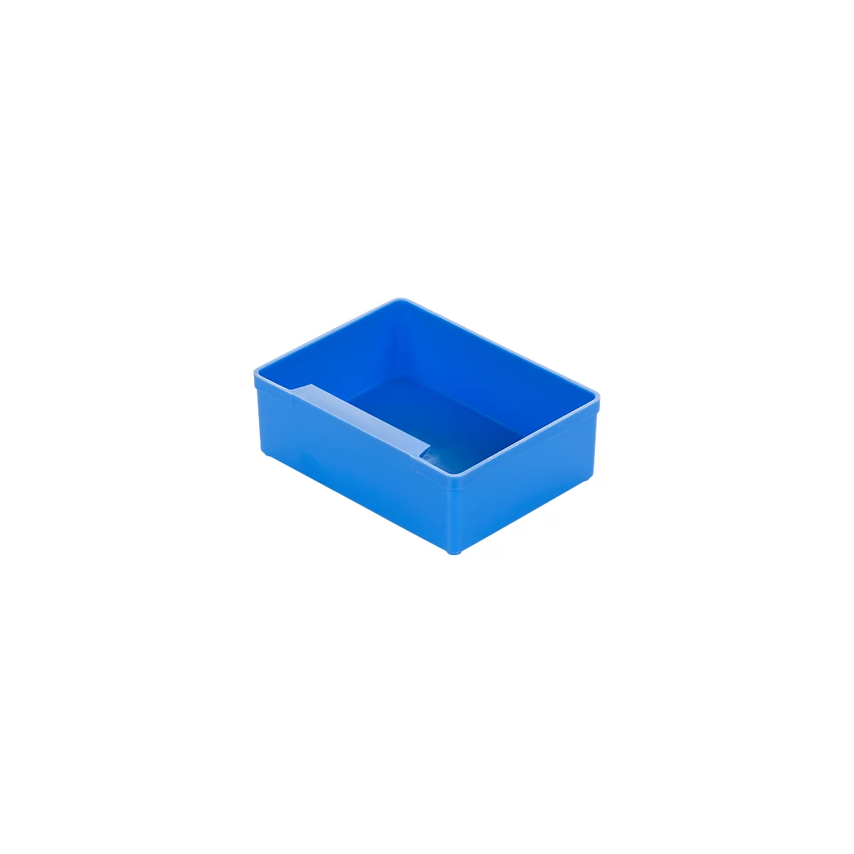Blue plastic box with handle recess, rectangular.