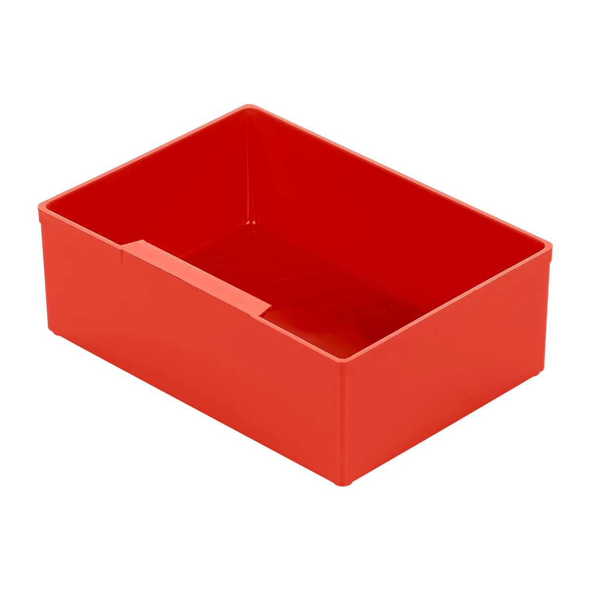 Red rectangular box with a cutout on the side. Ideal for storage.