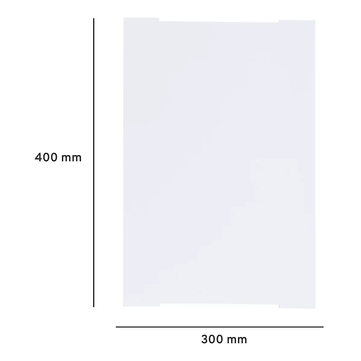 Plaque blanche rectangulaire mesurant 400 mm x 300 mm. Des encoches sont présentes sur les bords supérieur et inférieur.