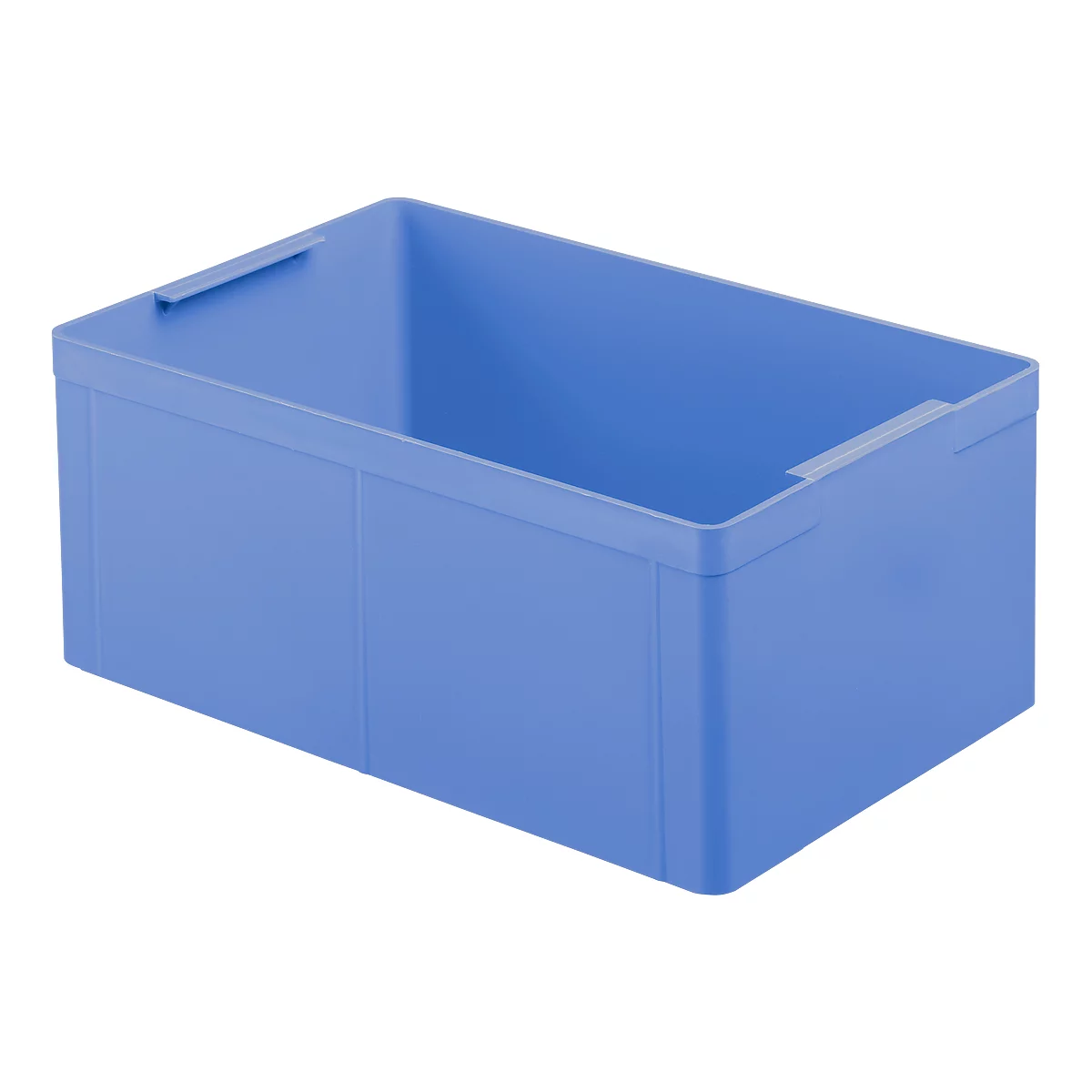 Blue plastic box with handles.