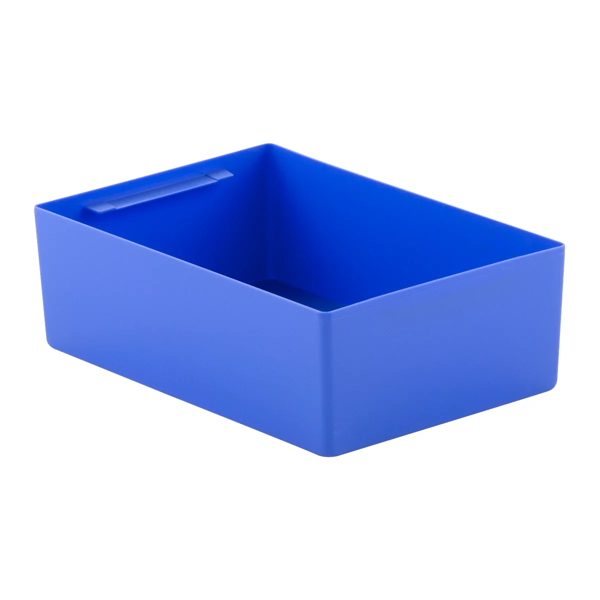 Blue rectangular storage box with handle.
