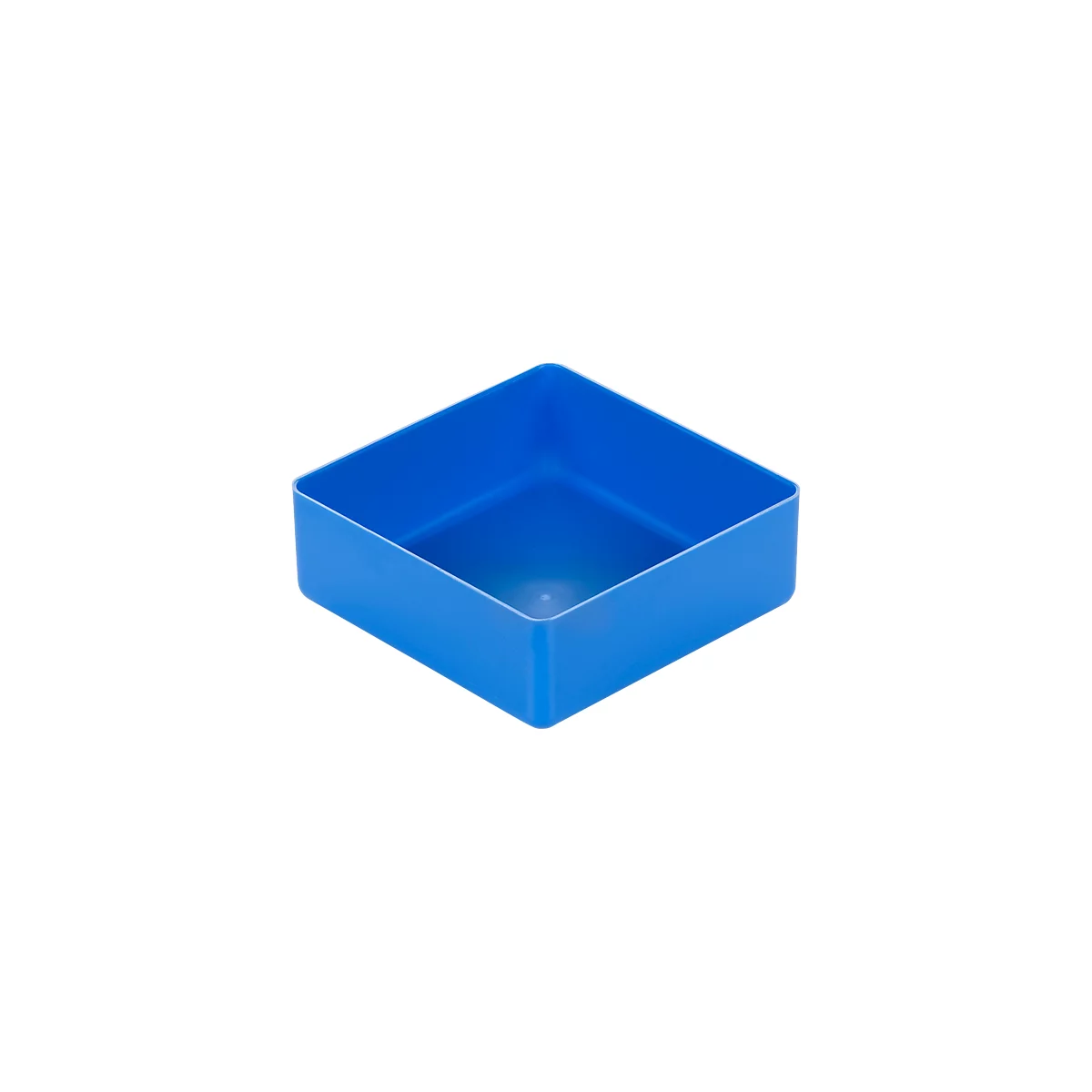 Blue, square box, photographed slightly diagonally from above.