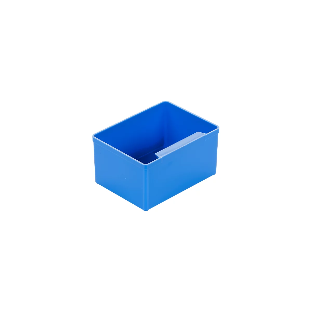 Blue rectangular plastic container with a recessed handle.