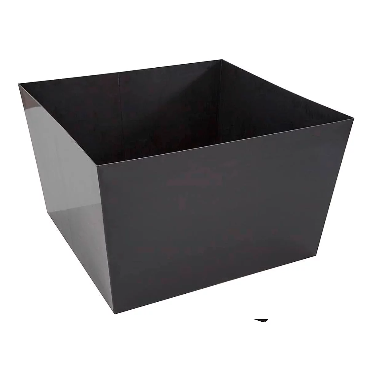 Square, black planter with slightly sloping sides, isolated on a white background.