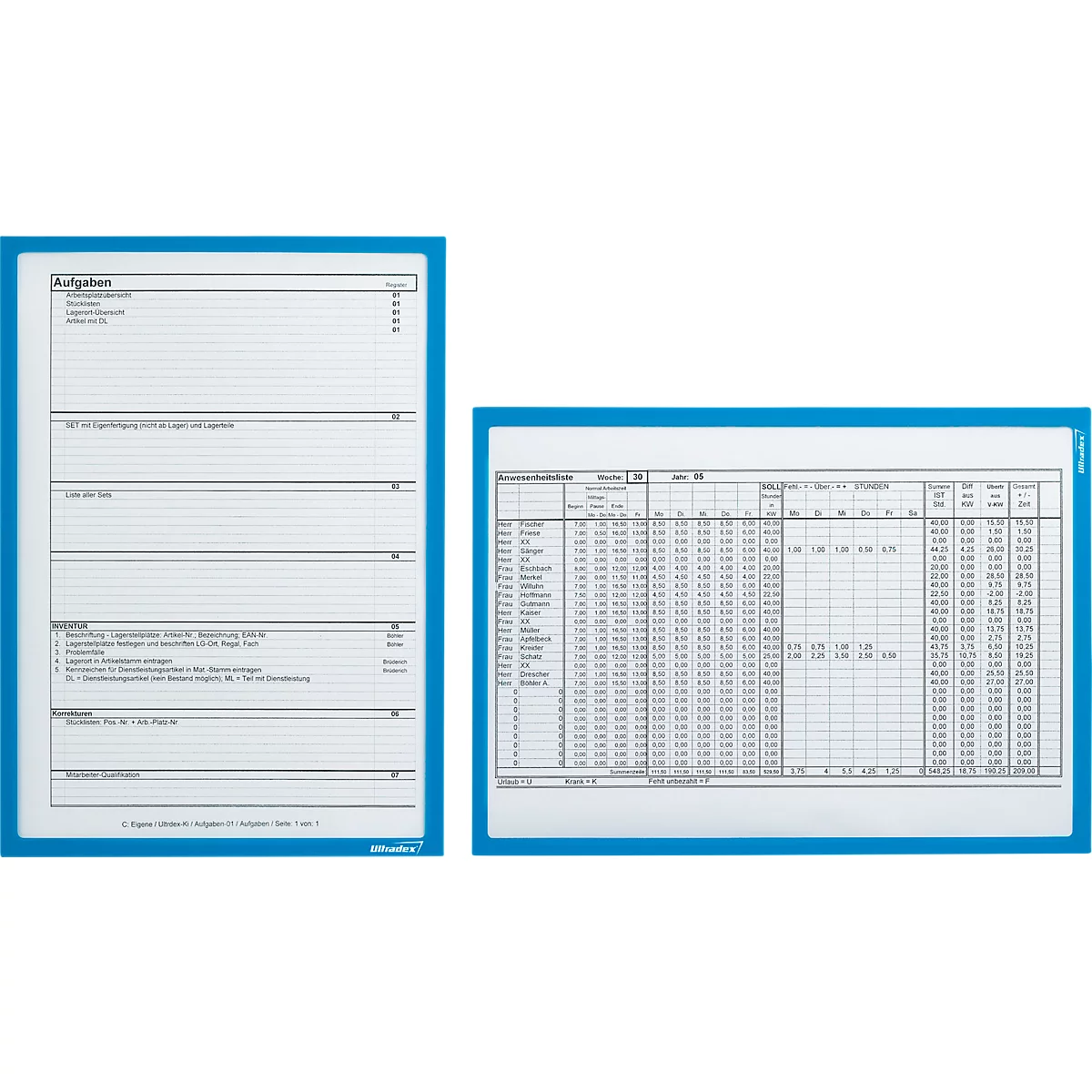 Insteekhoes, magnetisch, PET-folie, A4 horizontaal/verticaal, blauw, 5 stuks