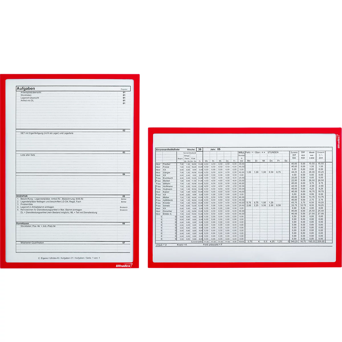 Insteekhoes, magnetisch, PET-folie, A4 horizontaal/verticaal, rood, 5 stuks
