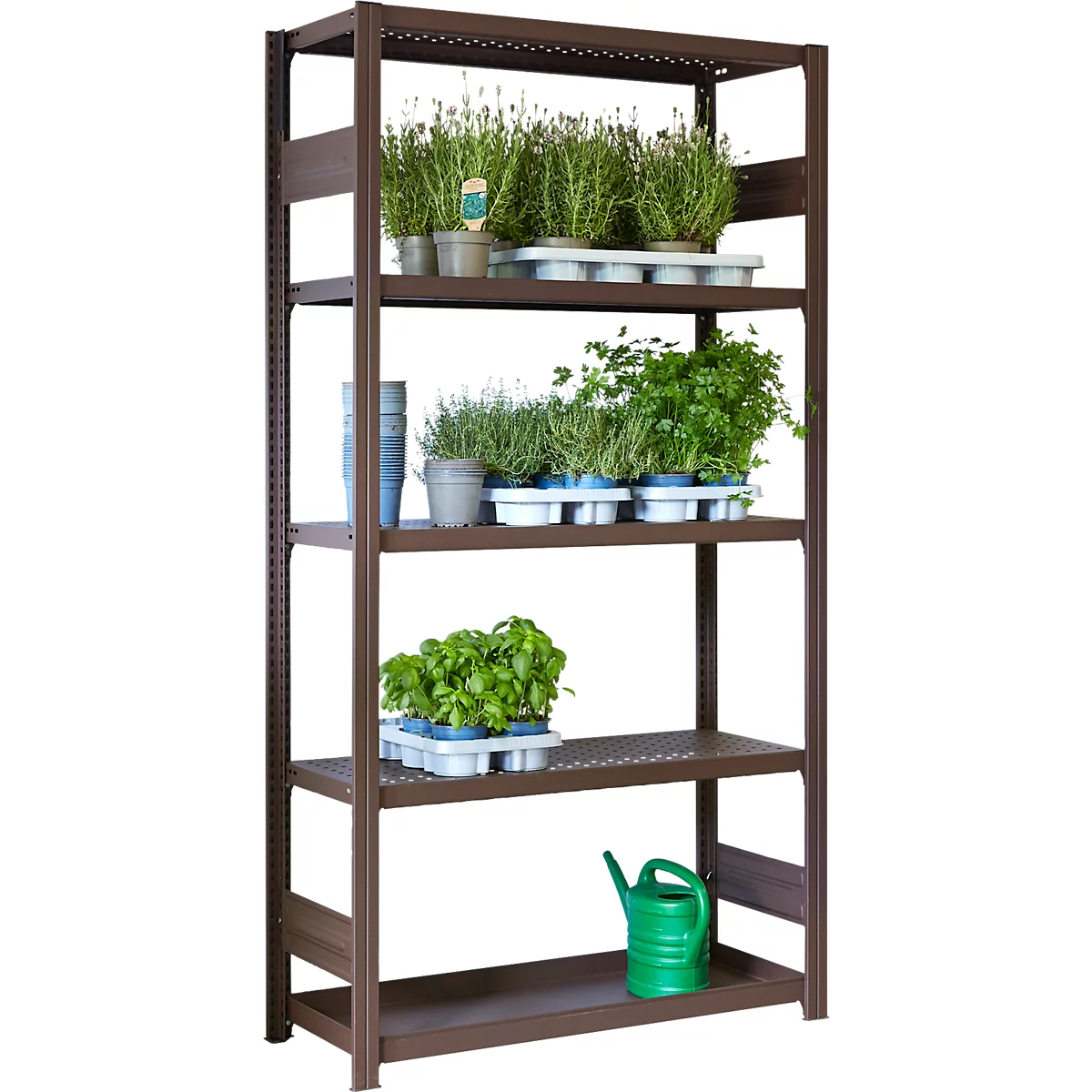 Insteekstelling bloemen of allround ORDO Flex - stalen - modulaire - B 1060 x D 435 x H 2000 mm - draagvermogen 1200 kg - poedercoating roestbruin