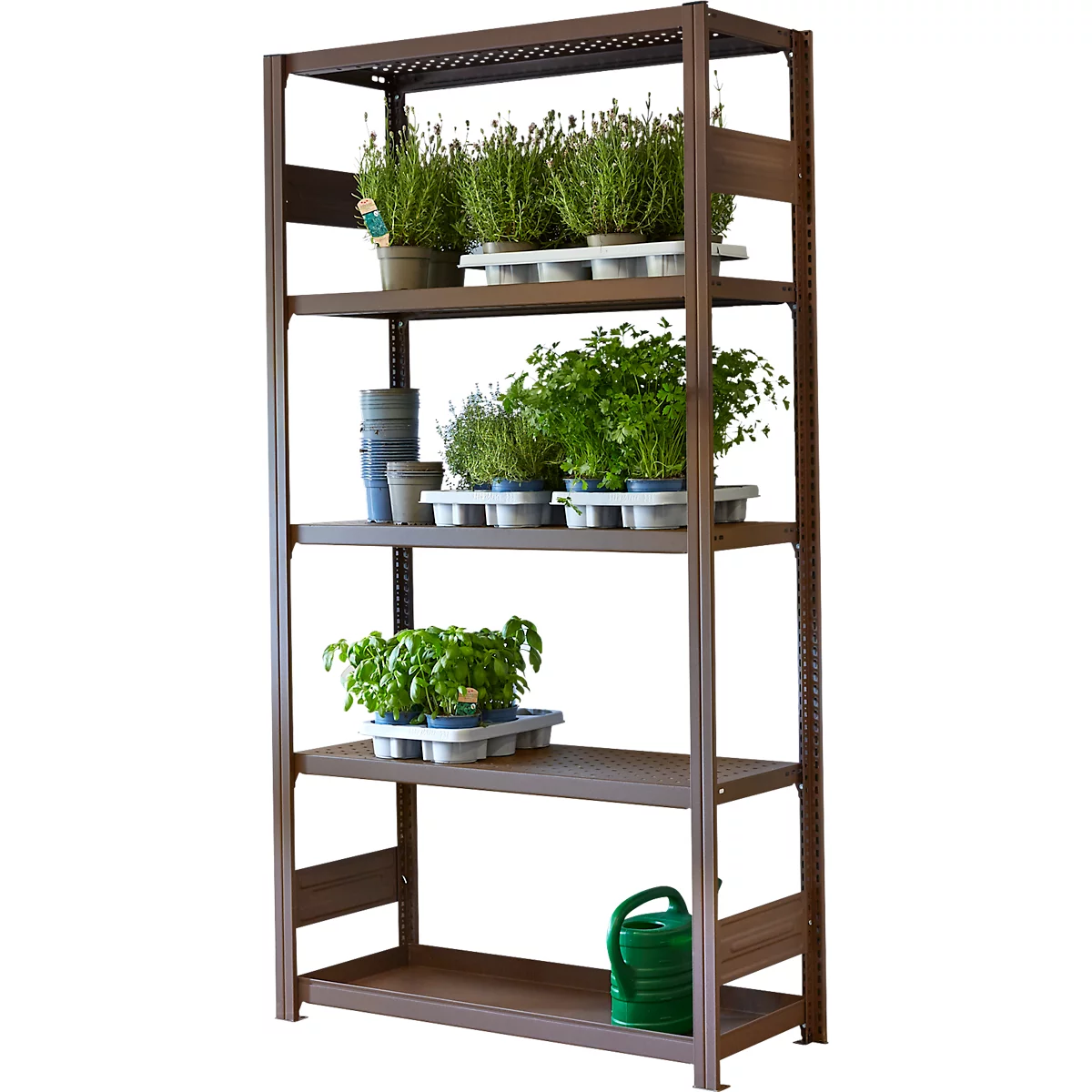 Insteekstelling bloemen of allround ORDO Flex - stalen - modulaire - B 1060 x D 435 x H 2000 mm - draagvermogen 1200 kg - poedercoating roestbruin