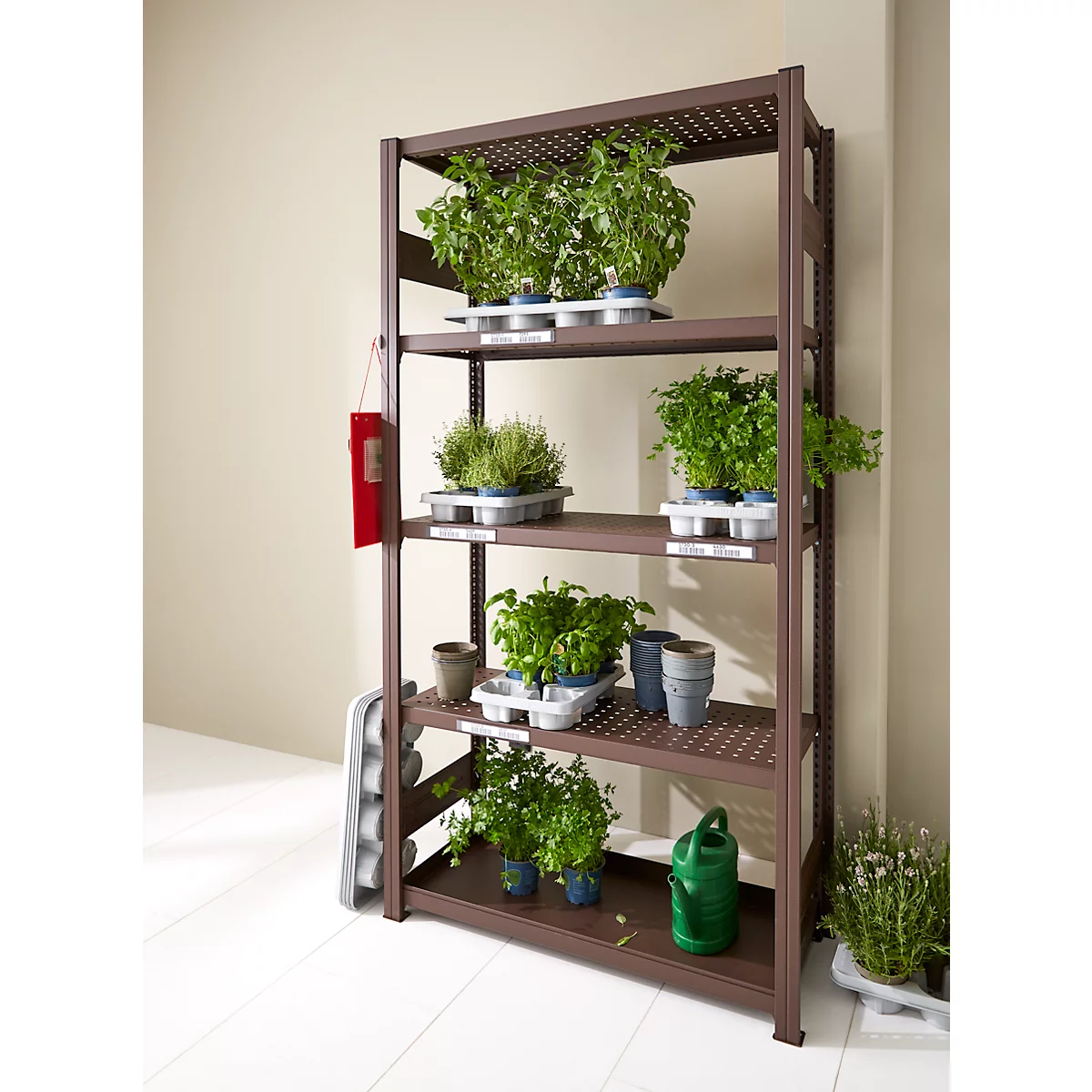 Insteekstelling bloemen of allround ORDO Flex - stalen - modulaire - B 1060 x D 435 x H 2000 mm - draagvermogen 1200 kg - poedercoating roestbruin
