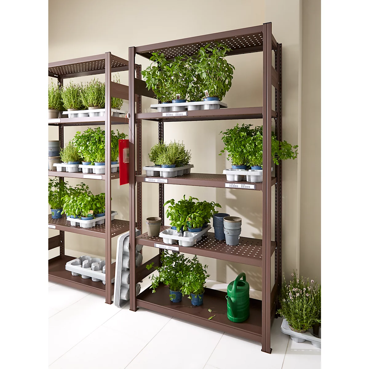 Insteekstelling bloemen of allround ORDO Flex - stalen - modulaire - B 1060 x D 435 x H 2000 mm - draagvermogen 1200 kg - poedercoating roestbruin
