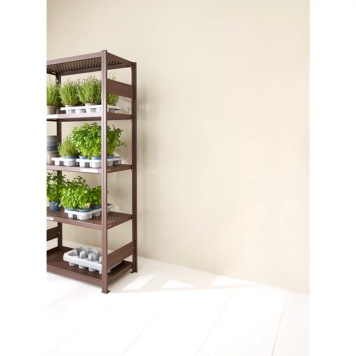 Insteekstelling bloemen of allround ORDO Flex - stalen - modulaire - B 1060 x D 435 x H 2000 mm - draagvermogen 1200 kg - poedercoating roestbruin