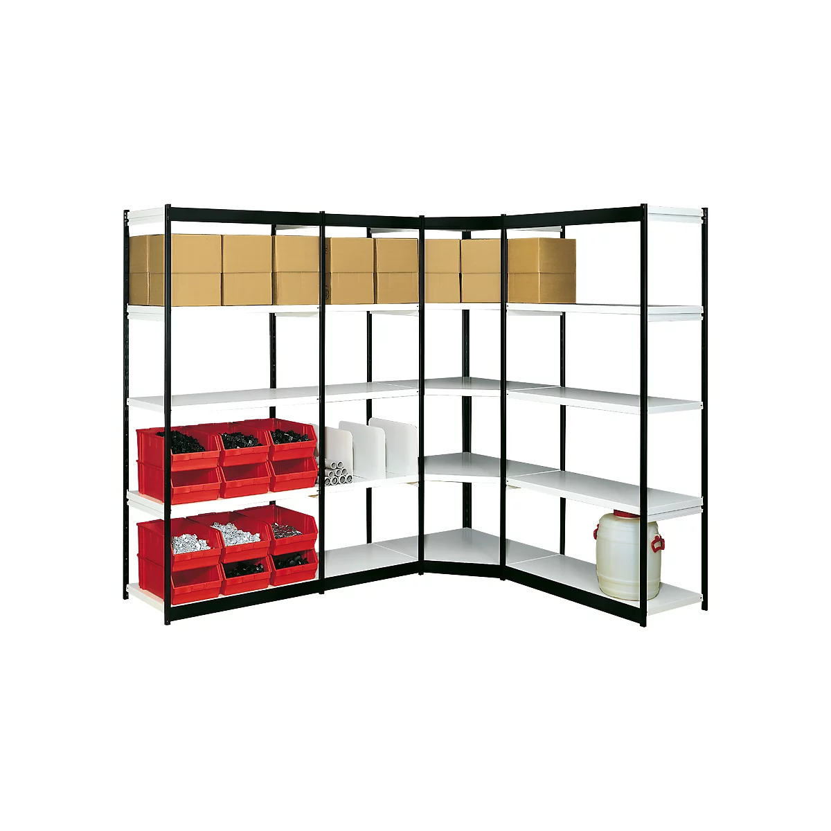 Insteekstelling Stora 100, open hoekkast bouwdeel, 4 legborden, B 370 mm + diepte