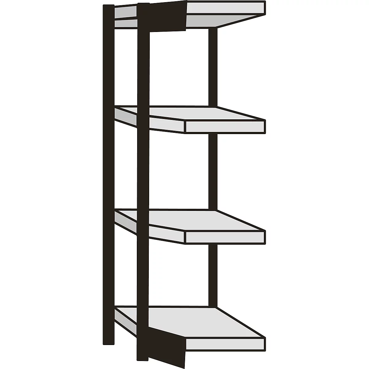 Insteekstelling Stora 100, open hoekkast bouwdeel, 4 legborden, B 370 mm + diepte