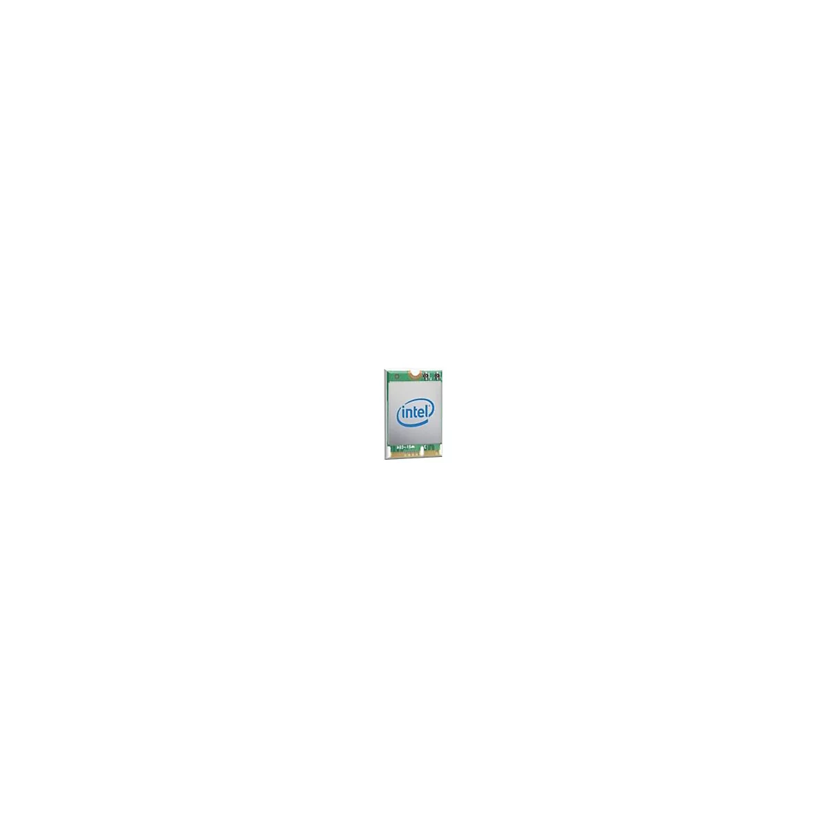 Draufsicht auf eine quadratische, grÃ¼ne und silberne Computerkomponente mit dem blauen Intel-Logo.
