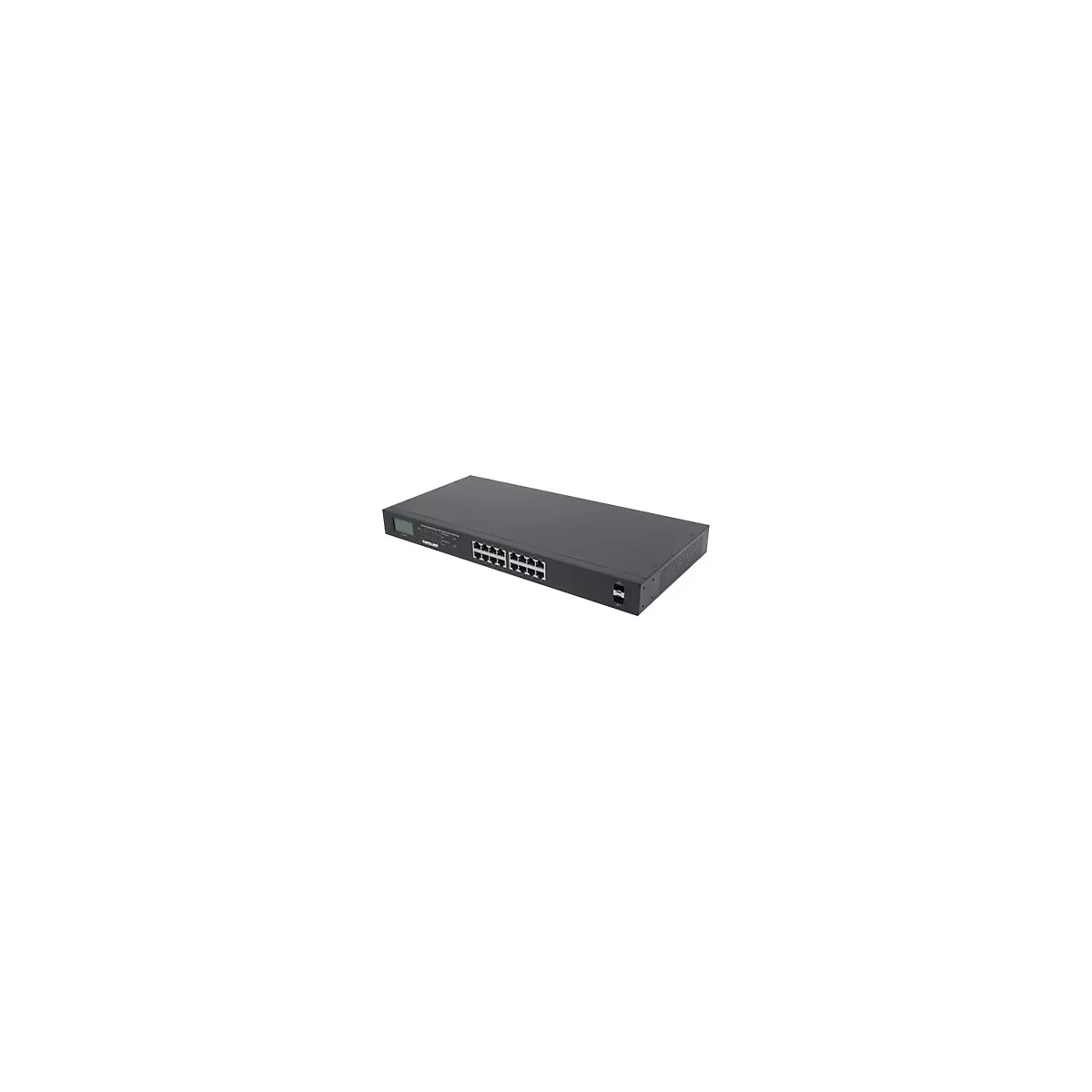 Intellinet 16-Port Gigabit Ethernet PoE+ Switch with 2 SFP Ports, LCD Display, IEEE 802.3at/af Power over Ethernet (PoE+/PoE) Compliant, 370 W, Endspan, 19' Rackmount - Switch - unmanaged - 16 x 10/100/1000 (PoE+) + 2 x Gigabit SFP - Desktop, an R...