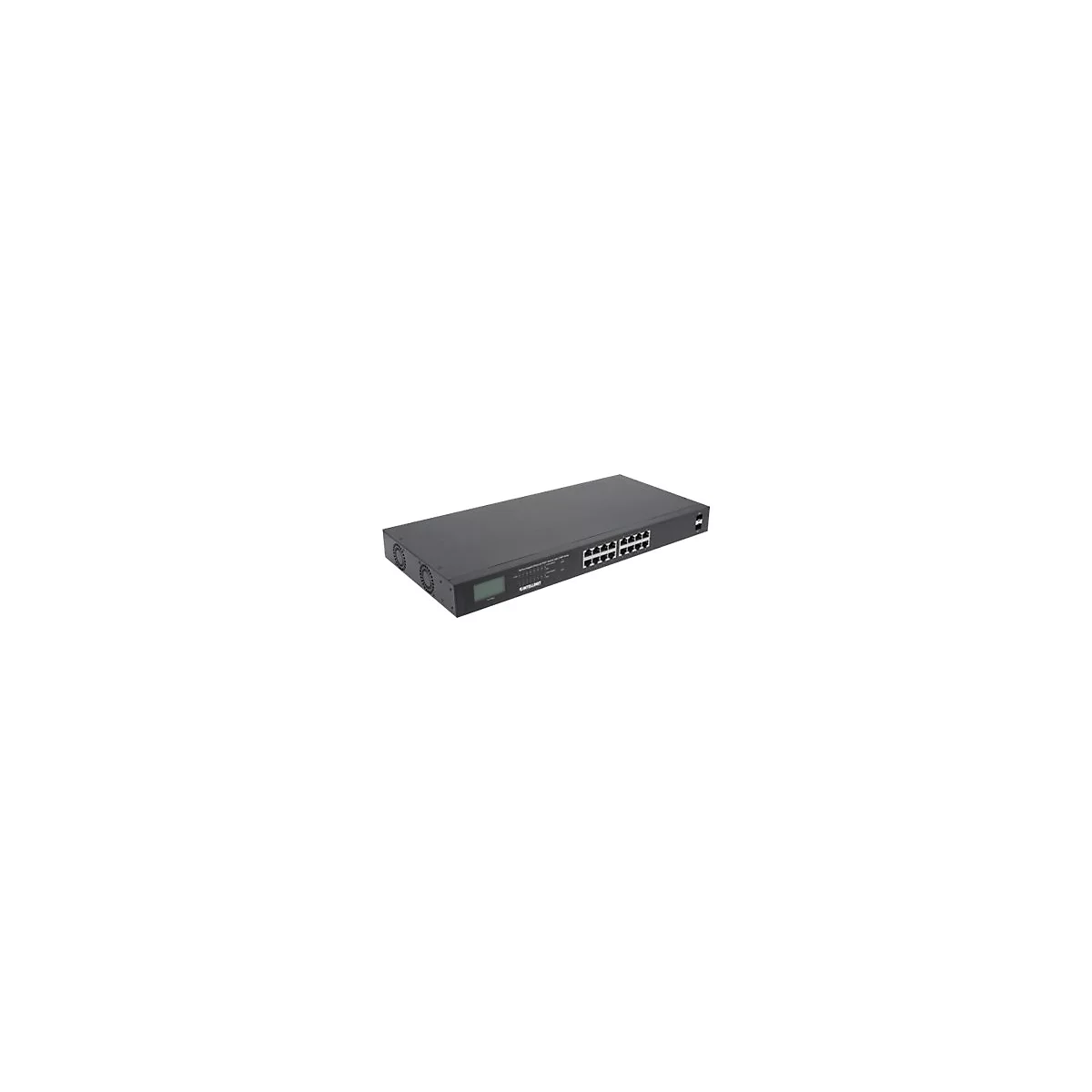 Intellinet 16-Port Gigabit Ethernet PoE+ Switch with 2 SFP Ports, LCD Display, IEEE 802.3at/af Power over Ethernet (PoE+/PoE) Compliant, 370 W, Endspan, 19' Rackmount - Switch - unmanaged - 16 x 10/100/1000 (PoE+) + 2 x Gigabit SFP - Desktop, an R...
