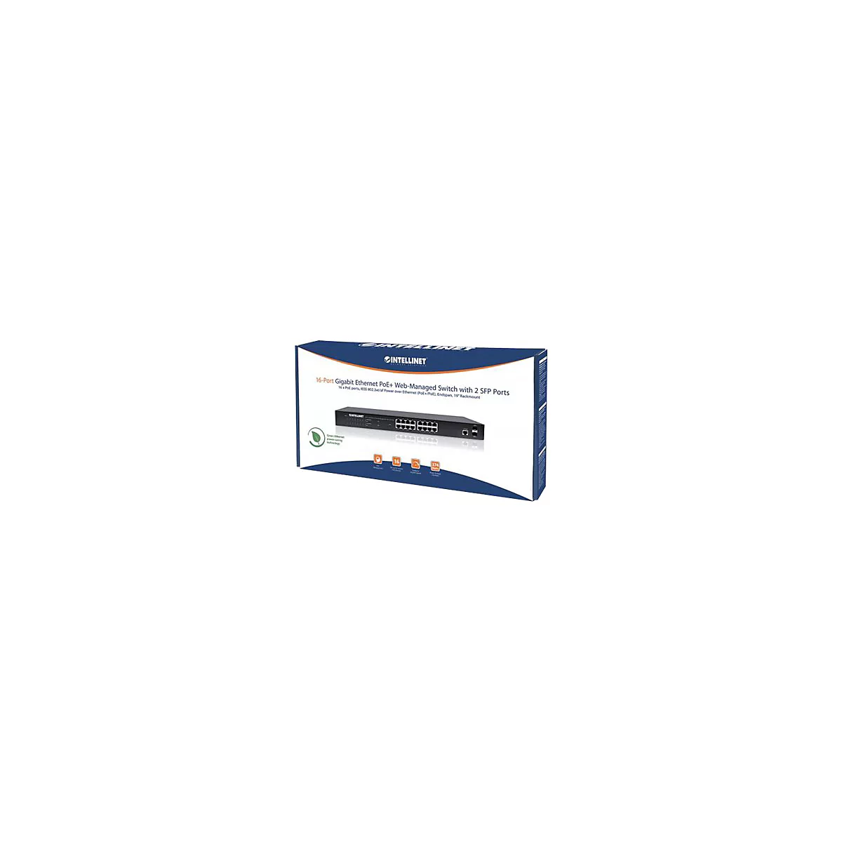 Intellinet 16-Port Gigabit Ethernet PoE+ Web-Managed Switch with 2 SFP Ports, IEEE 802.3at/af Power over Ethernet (PoE+/PoE) Compliant, 374 W, Endspan, 19' Rackmount - Switch - managed - 16 x 10/100/1000 (PoE+) + 2 x Gigabit SFP - Desktop, an Rack...