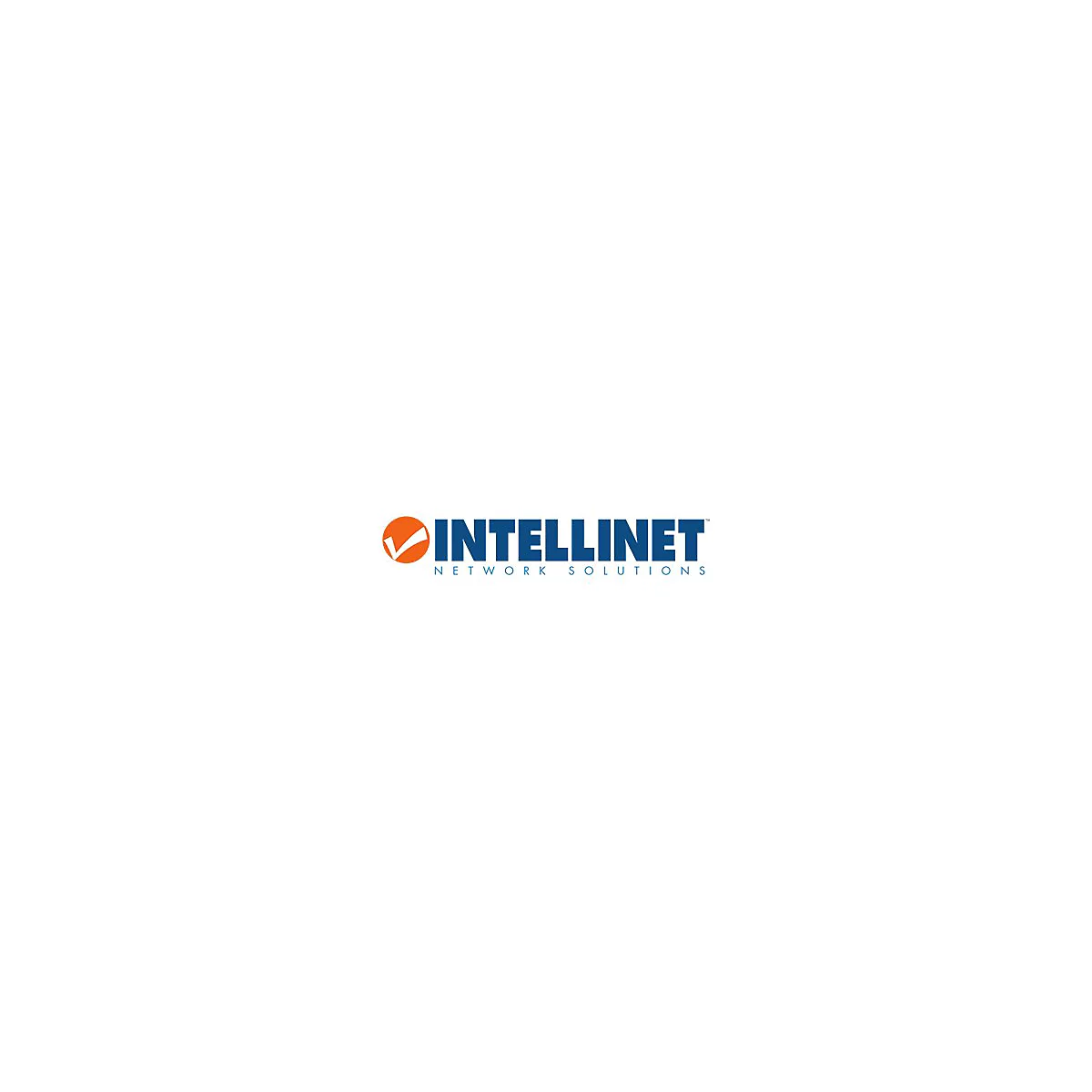 Das Firmenlogo von Intellinet Network Solutions mit orangem Kreis, weißem Häkchen und dunkelblauem Schriftzug.