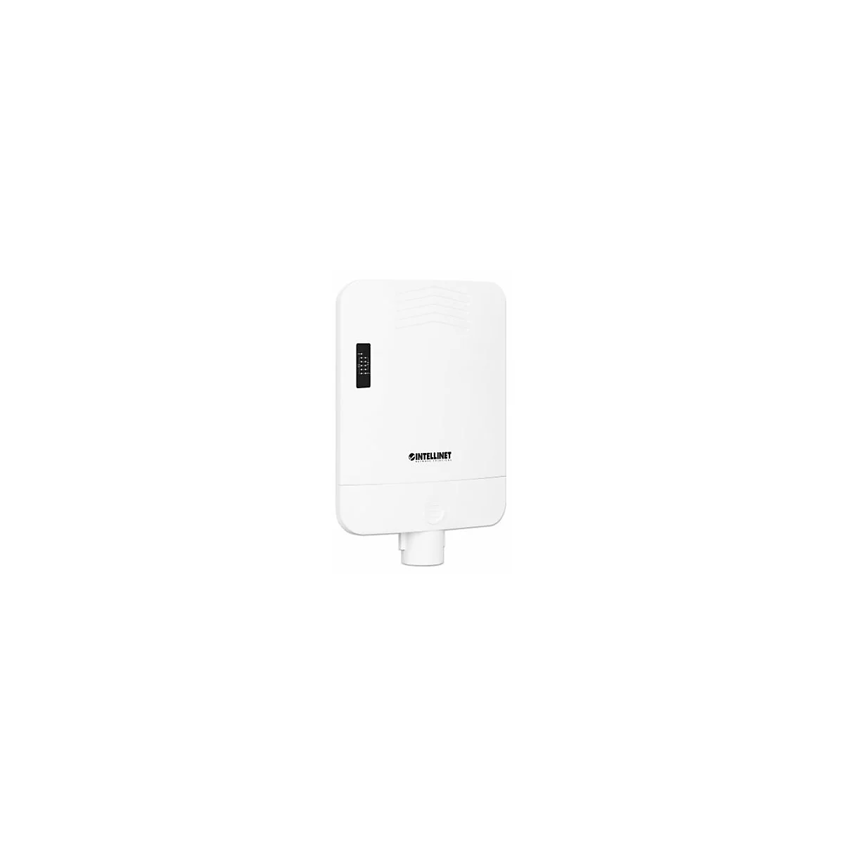 Weißer, flacher Intellinet WLAN-Access-Point für die Außenwandmontage mit Status-LED-Anzeige.