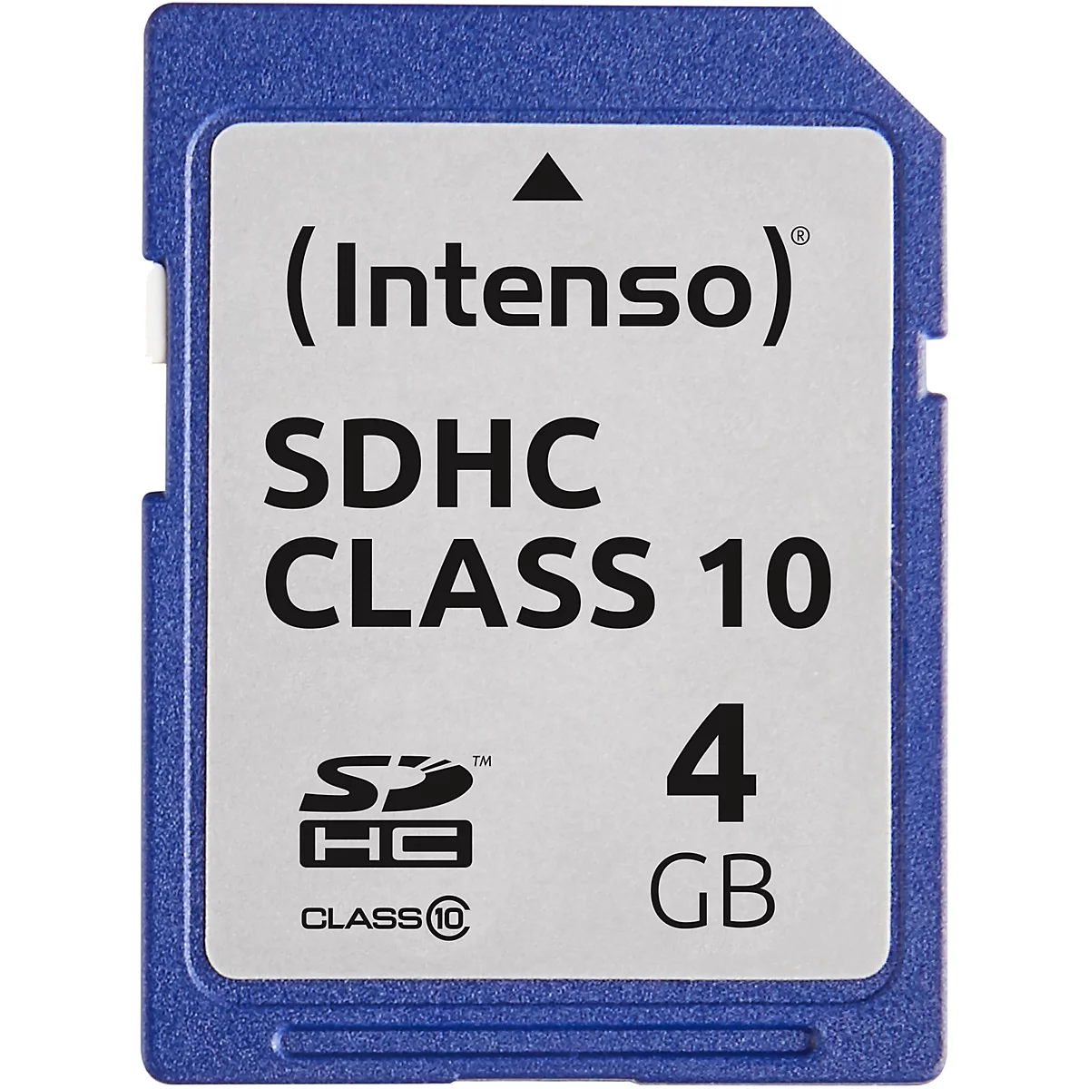 Blaue SDHC-Speicherkarte von Intenso, 4GB, Klasse 10.
