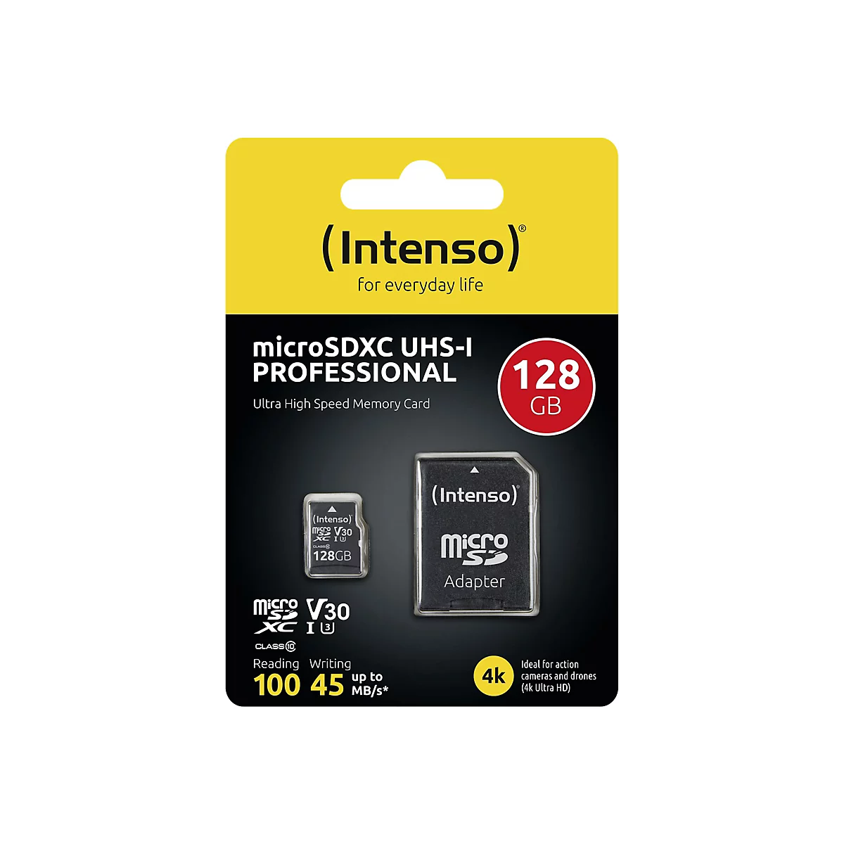 Intenso Professional - Flash-Speicherkarte (microSDXC-an-SD-Adapter inbegriffen) - 128 GB - UHS Class 1 / Class10 - microSDXC UHS-I