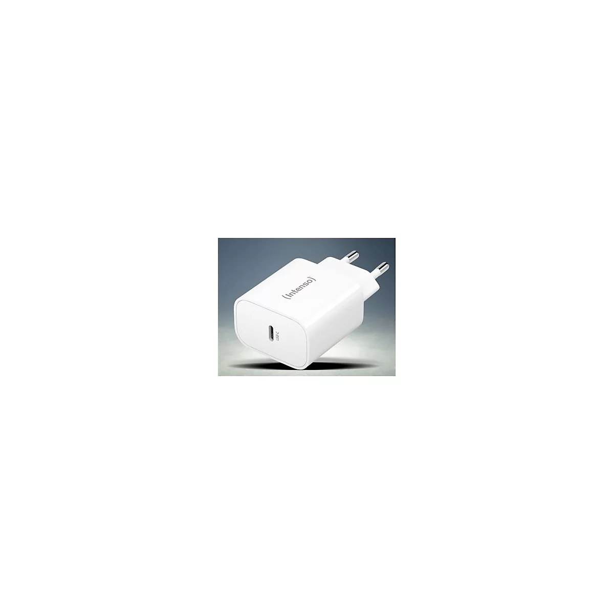 Weißes Ladegerät mit USB-C-Anschluss und dem Schriftzug (Intenso).