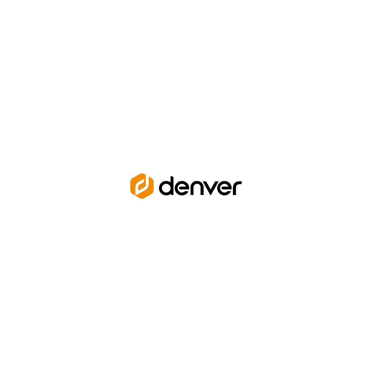 Das Logo der Marke Denver, bestehend aus einem orangefarbenen Sechseck mit weißem D-Symbol und dem schwarzen Schriftzug 'denver'.