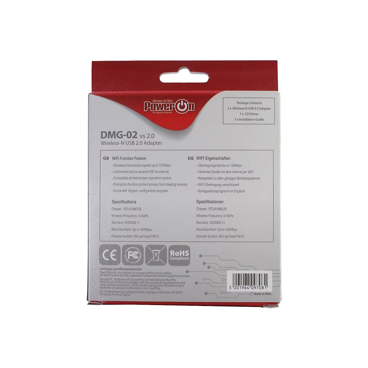 Inter-Tech DMG-02 - Netzwerkadapter - USB 2.0 - 802.11b/g/n