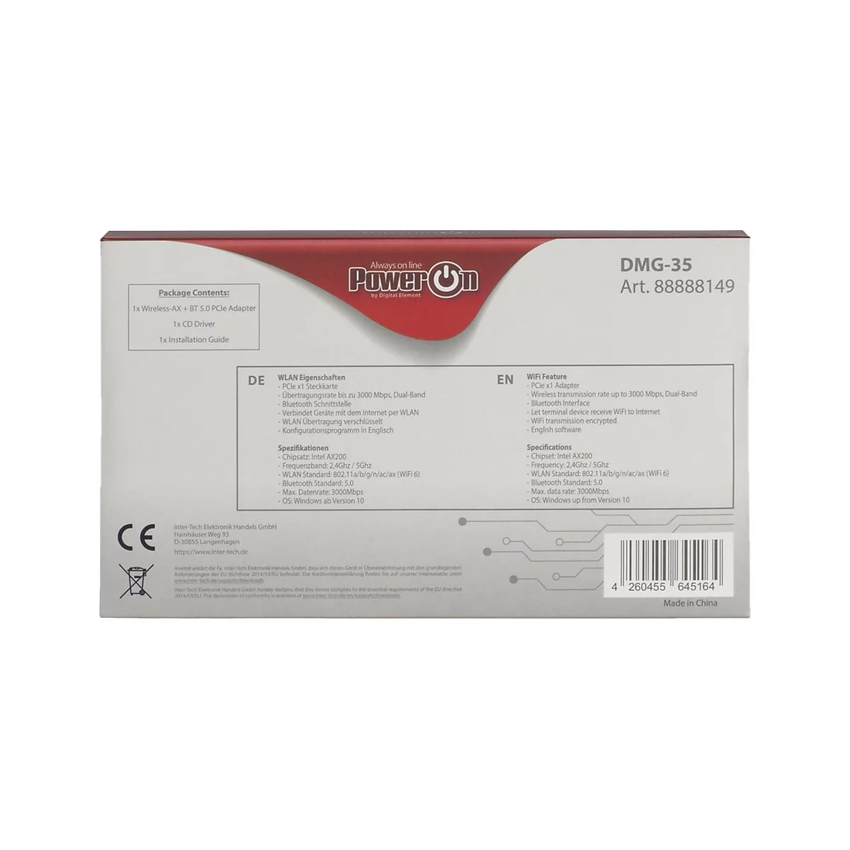 Inter-Tech DMG-35 - Netzwerkadapter - PCIe Low-Profile - Bluetooth 5.0, 802.11ax