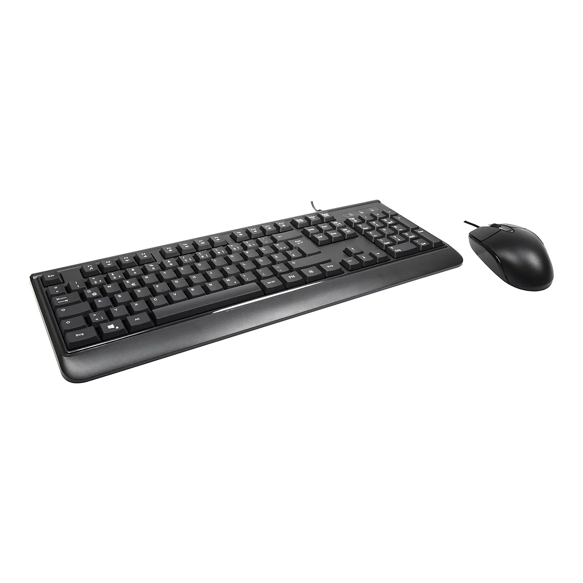 Schwarze Tastatur und Maus auf weißem Hintergrund.