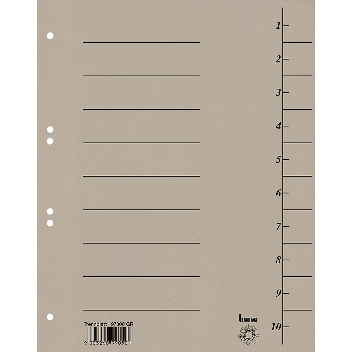 Une feuille perforée beige avec des lignes horizontales et une numérotation verticale de 1 à 10.