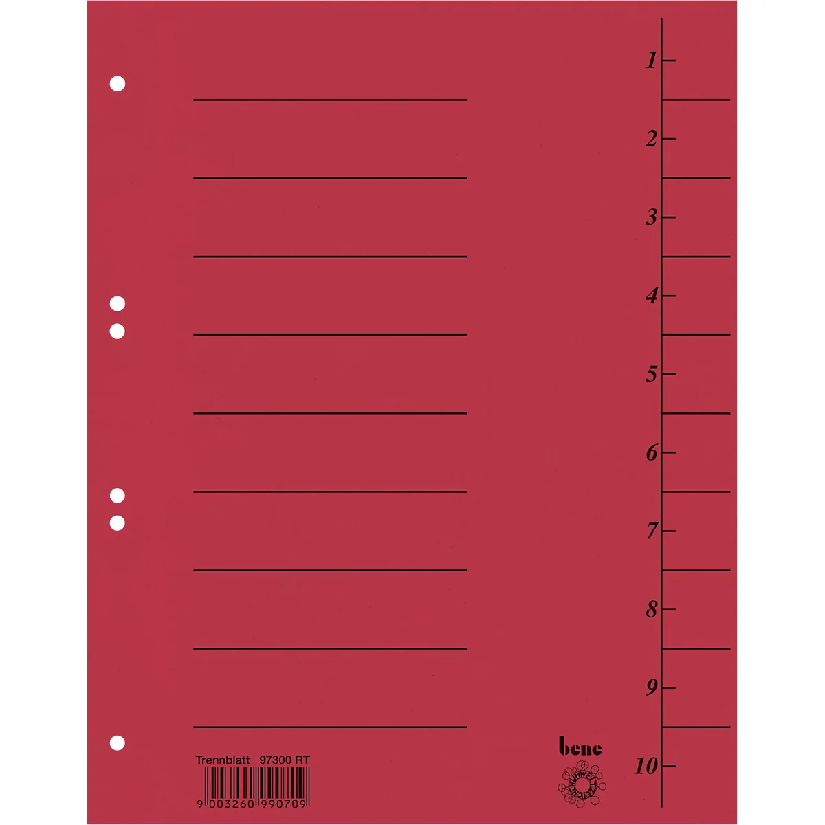 Une feuille de séparation rouge avec des lignes noires et une échelle de 1 à 10.