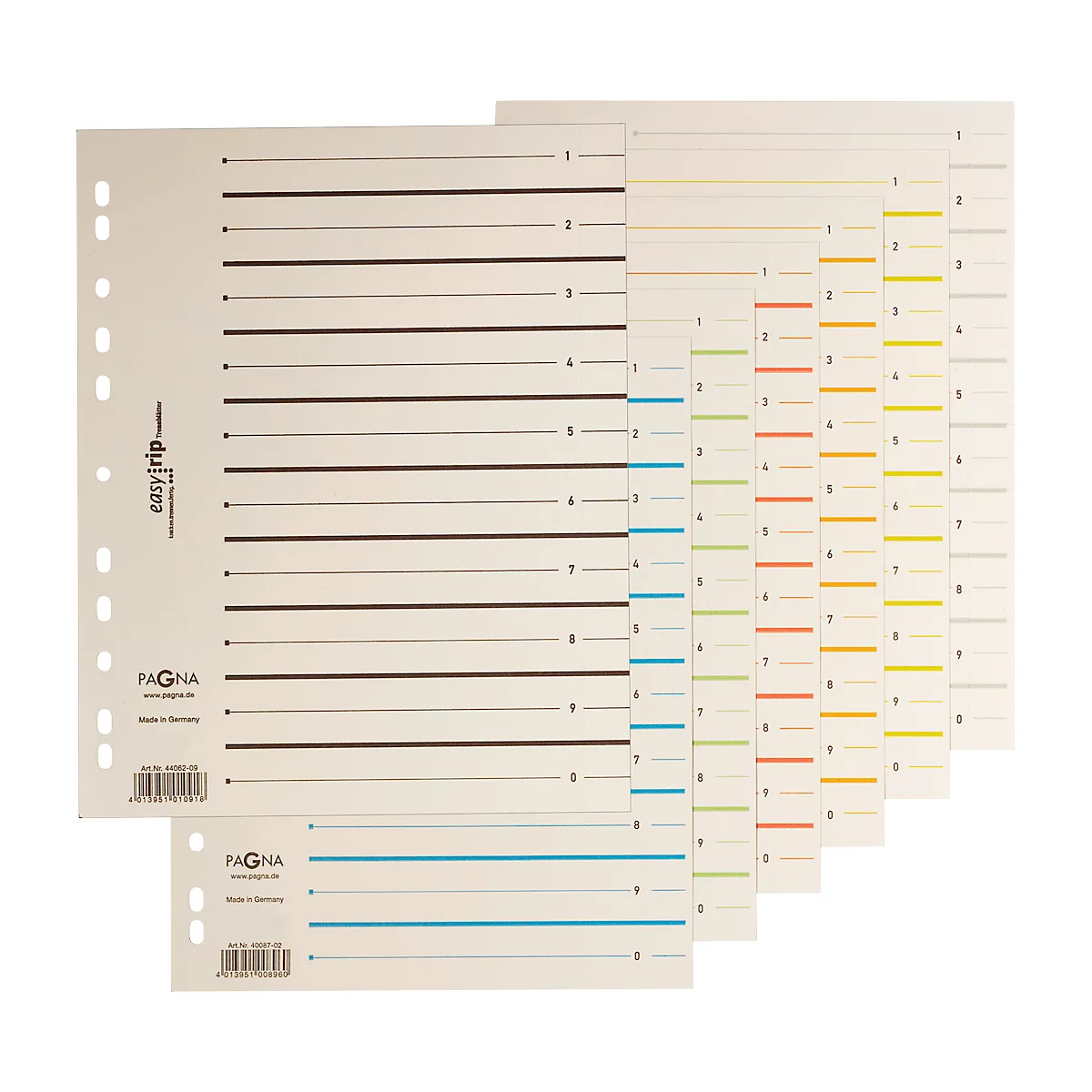 Intercalaires à découper Easy Rip PAGNA, format A4, lignes pré-tracées, 10 p., couleurs assorties