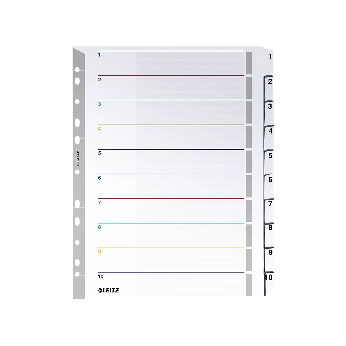 Intercalaires en carton réinscriptibles LEITZ®, numérotés de 1 à 10, avec perforation