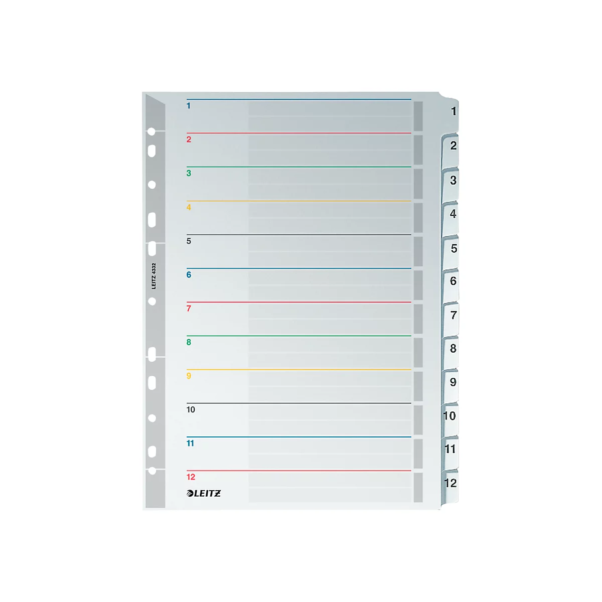 Intercalaires en carton réinscriptibles LEITZ®, numérotés de 1 à 12, avec perforation