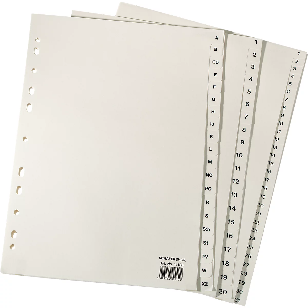 Intercalaires en papier format A4, individuel, format A4 1-20, chamois clair