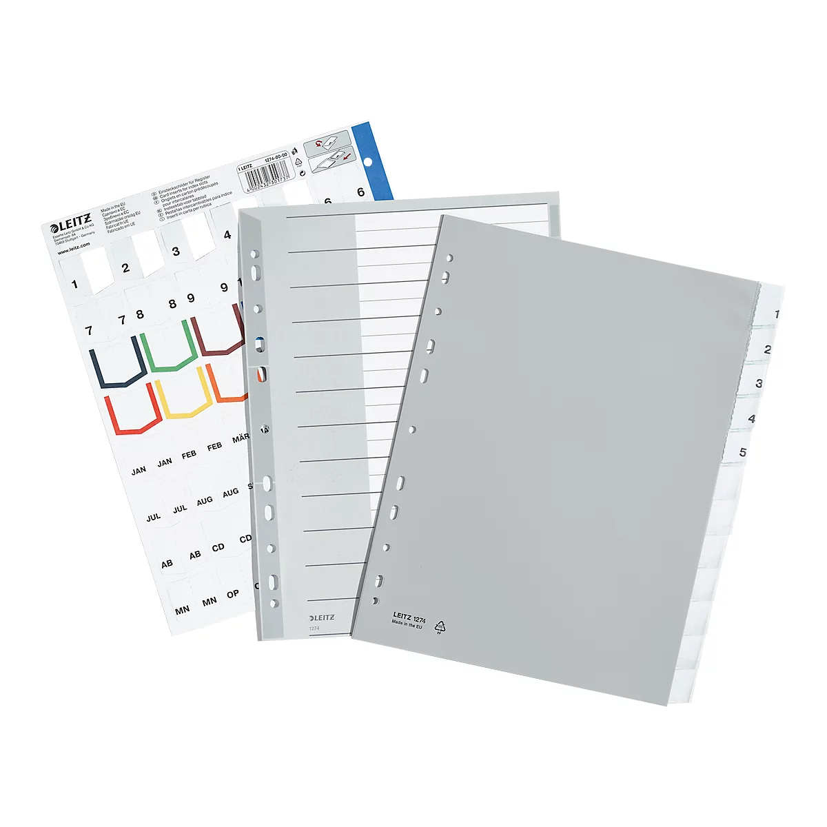Intercalaires en plastique avec onglets LEITZ, format A4, 12 feuilles, n° 1274