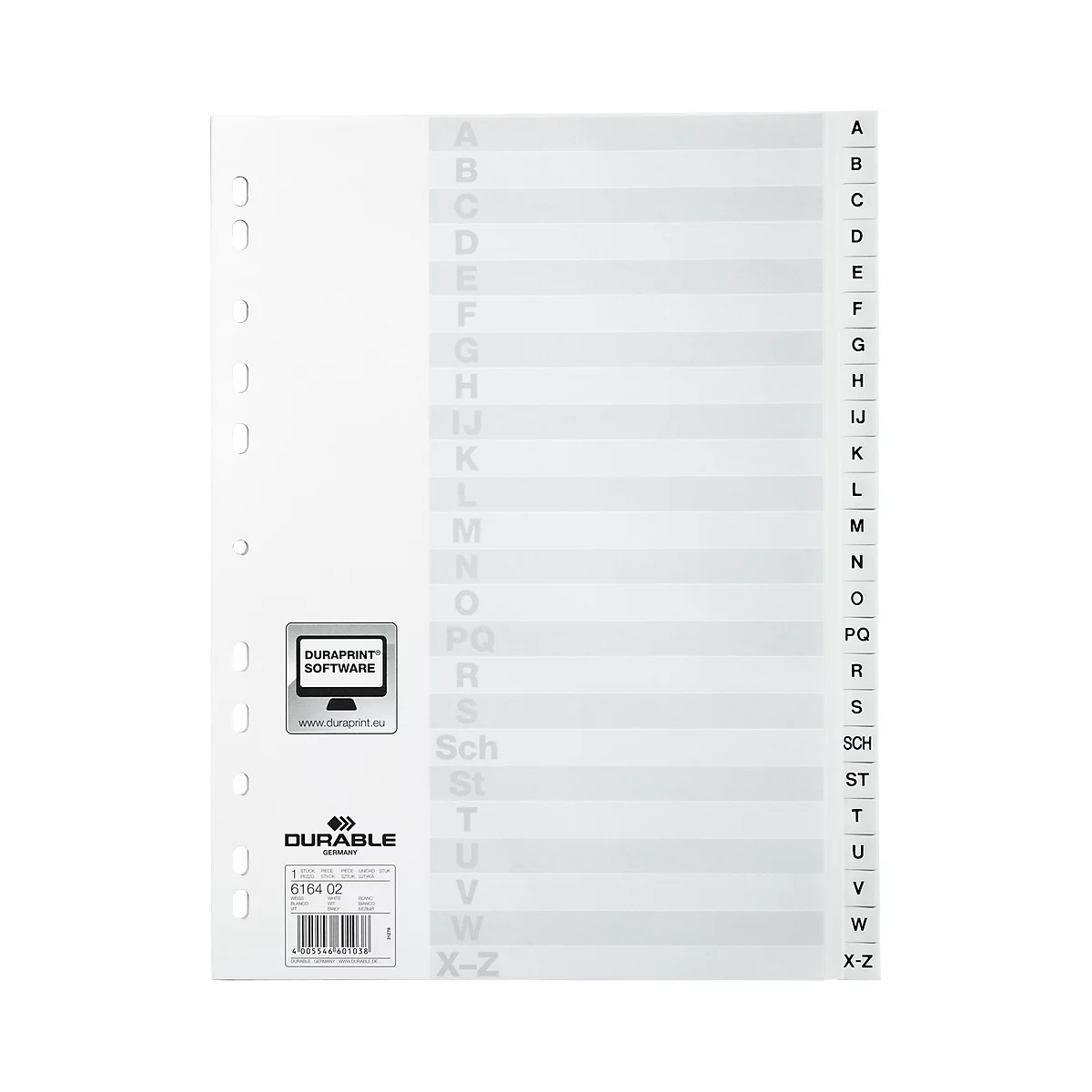 Intercalaires en plastique DURABLE, format A4, lettres A-Z (24 intercalaires), blanc