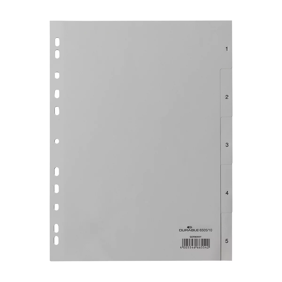Intercalaires en plastique DURABLE, format A4 portrait, numérotés de 1 à 5, gris
